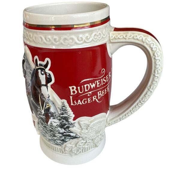 2015 Budweiser Holiday Beer Stein NIB First Snow Of Season 35th Anniversary COA - Picture 4 of 14